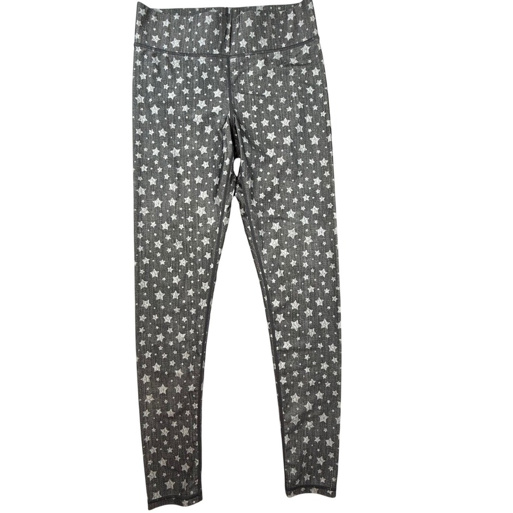 TEREZ NEW YORK Star Print Athletic Leggings Activewear Gray White Women's Size M